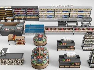 Supermarket Shop Store Elements checkout 4 3D model
