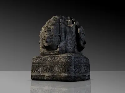 Ancient angkor stone head Low-poly 3D model