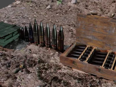 Artillery Ammunition Set -Various Calibers Low-poly 3D model