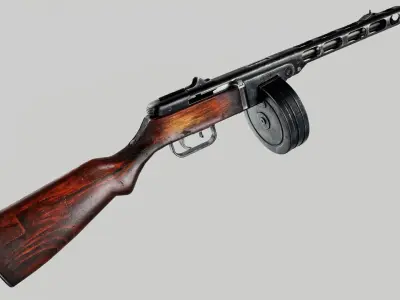 PPSh-41 soviet submachine gun PBR lowpoly 3d model Low-poly 3D model