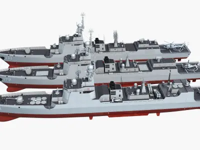 Chinese Navy Type 052DL 052D and 052C Destroyer 3D model