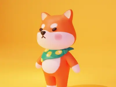 Cartoon Shiba Inu with moon pattern neckerchief 3D model