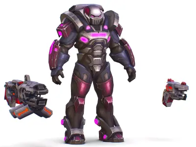 Cyborg Machine Gun with Automatic Rifle and Pistol - 3dsMax Low-poly 3D model