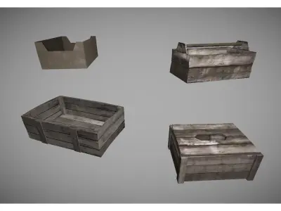 low poly crates collection cardboard box Low-poly 3D model