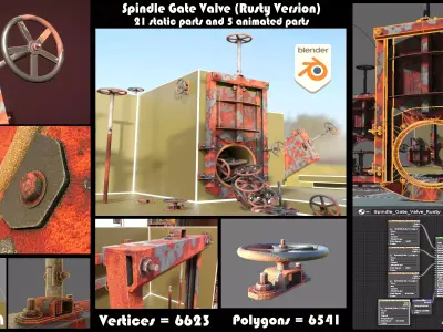 Spindle Gate Valve - Rusty Version - Package Low-poly 3D model