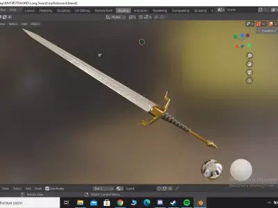 Long Gold Silver Sword Free low-poly 3D model