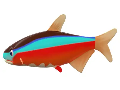 Cardinal Tetra fish animated Low-poly 3D model