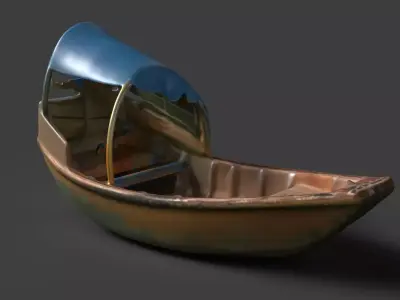 Chinese wooden boat  figure  Low-poly 3D model