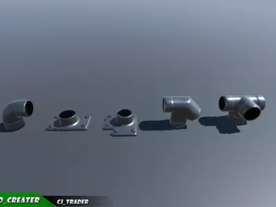 Lowpoly Modular Industrial Ceiling Pipe 3D Model Low-poly 3D model