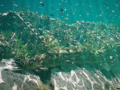 Underwater Shipwreck Scene Low-poly 3D model