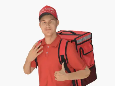 Delivery Man Wearing Donald Trump Cap Fur Rigged 3D model