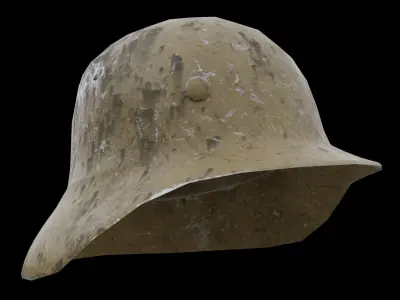 German M35 Afrika Korps Helmet Damaged Low-poly 3D model