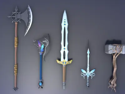 Free Low Poly Fantasy RPG Weapons Free low-poly 3D model