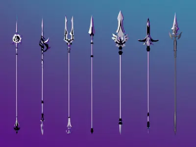 100 Fantasy Weapons Basemesh Pack V7 Low-poly 3D model