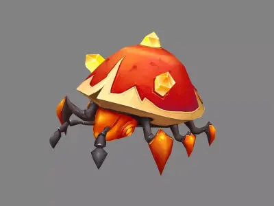 Cartoon yellow crystal beetle monster Low-poly 3D model