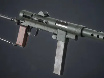 PBR Swedish K gun with wooden handle Low-poly 3D model