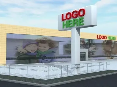 HYPERMARKET grocery store with sign on front 3D model