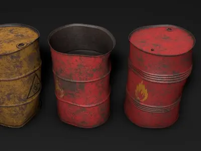 Set of crush barrels Free low-poly 3D model