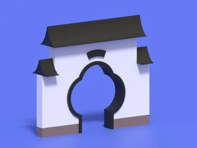 Cartoon Chinese Garden Gate Low-poly 3D model