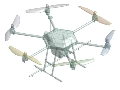 Hexacopter Spray drone solid CAD for CFD 3D model