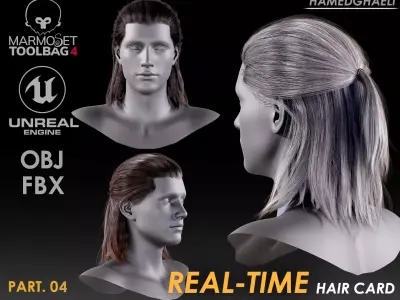 Real Time Hair Card Male Hairstyle part 04 Low-poly 3D model