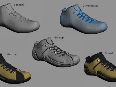  shoes 3d model woodland Low-poly 3D model