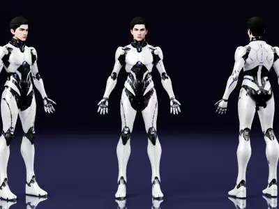Cyberpunk Male Cyborg Character - Rigged Low-poly 3D model