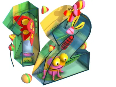 Cartoon 3D illustration Number 1 2 frog Low-poly 3D model