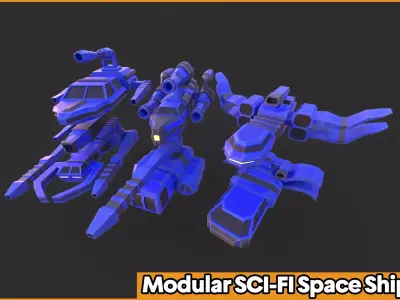Modular SCI-FI Space ships Low-poly 3D model