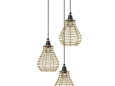 Bird Nest Pendant Lamp  3 Shades Golden 3D model