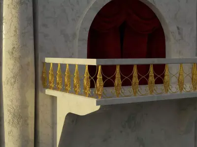 Balcony 3D model with curtain 3D model