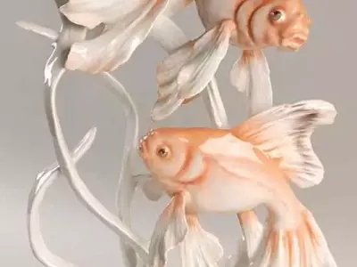 Porcelain Fish Sculpture Elegant Orange Aquatic Figurine 3D Low-poly 3D model