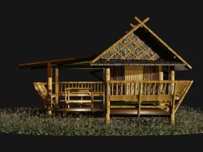 Thailand Bamboo hut style 3d model Free low-poly 3D model