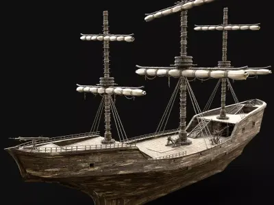 SHIP GALLEON BOAT GALLEY ARK BARGE PIRATE CORSAIR WATERCRAFT AAA Low-poly 3D model