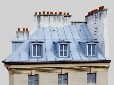 Parisian building with shop Low-poly 3D model