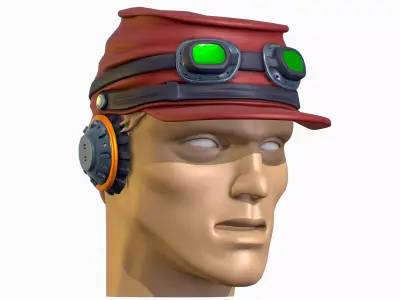High Poly 3D model - Mans Head with a Cap and Headphones Low-poly 3D model