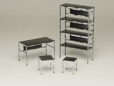 Student Study Set - Ebonized Wood Circular Brushed Steel - AMS01 Free 3D model