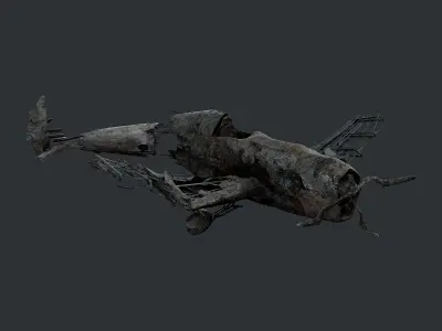 Plane Wreck Damaged Apocalyptic Game Ready 03 Low-poly 3D model