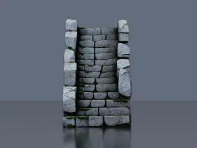 Ancient stone stairs Low-poly 3D model