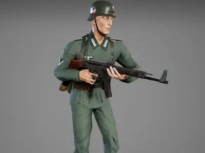 German Soldier WWII with MP44  Low-poly 3D model