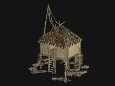 JUNGLE SWAMP STILT HUT SHELTER COTTAGE AAA COLLECTION Low-poly 3D model