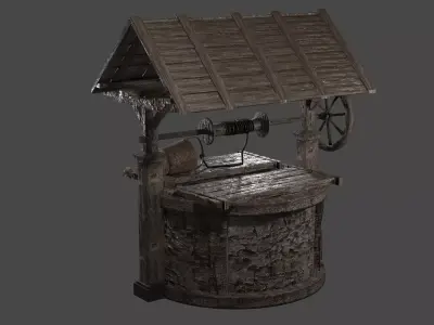 Old Well Medieval with Bucket - low poly realistic Low-poly 3D model