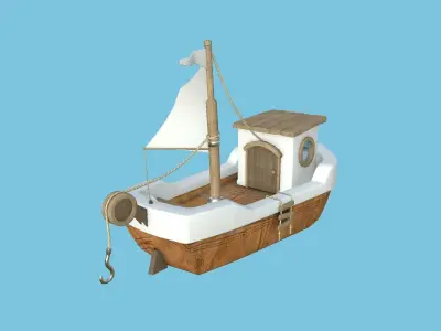 Cartoon Boat 09 - Wood White - Low Poly Ship Low-poly 3D model