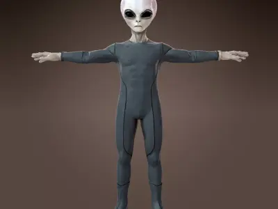 Grey Alien 3D Model T-Pose Low-poly 3D model