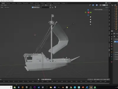 Sloop pirate ship Low-poly 3D model