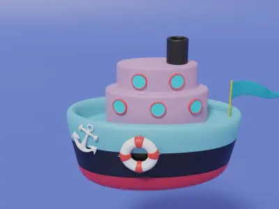 Cartoon Cute Ship Boat 3D model