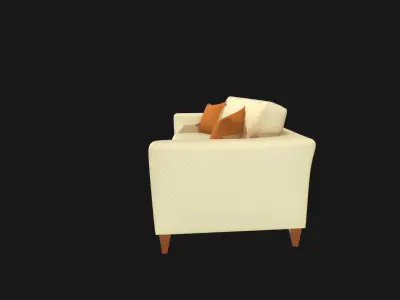 Modern Mid Century Beige Sofa Minimalist Living Room Furniture Low-poly 3D model