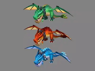 Cartoon Fire Dragon - Poisonous Dragon - Ice Dragon Low-poly 3D model