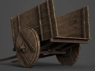 Wooden Cart Low-poly 3D model