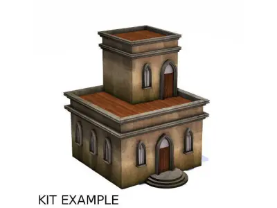 Six Piece Medieval Village Builders Kit Low-poly 3D model